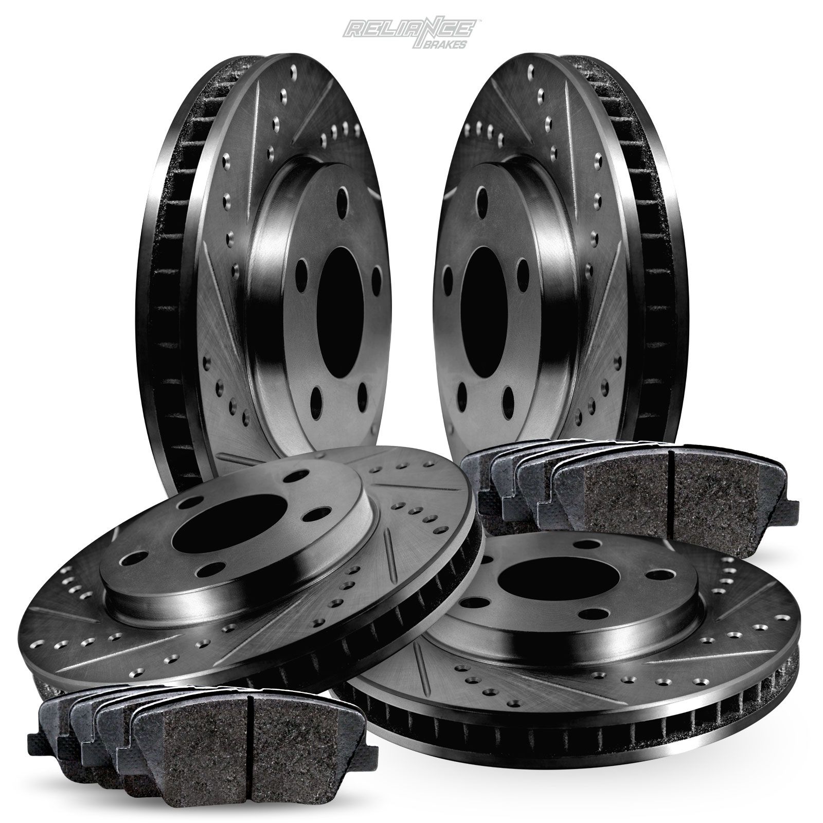 Full Kit PowerSport Black Drilled Slotted Rotors and Ceramic Pads BBCC.3306702